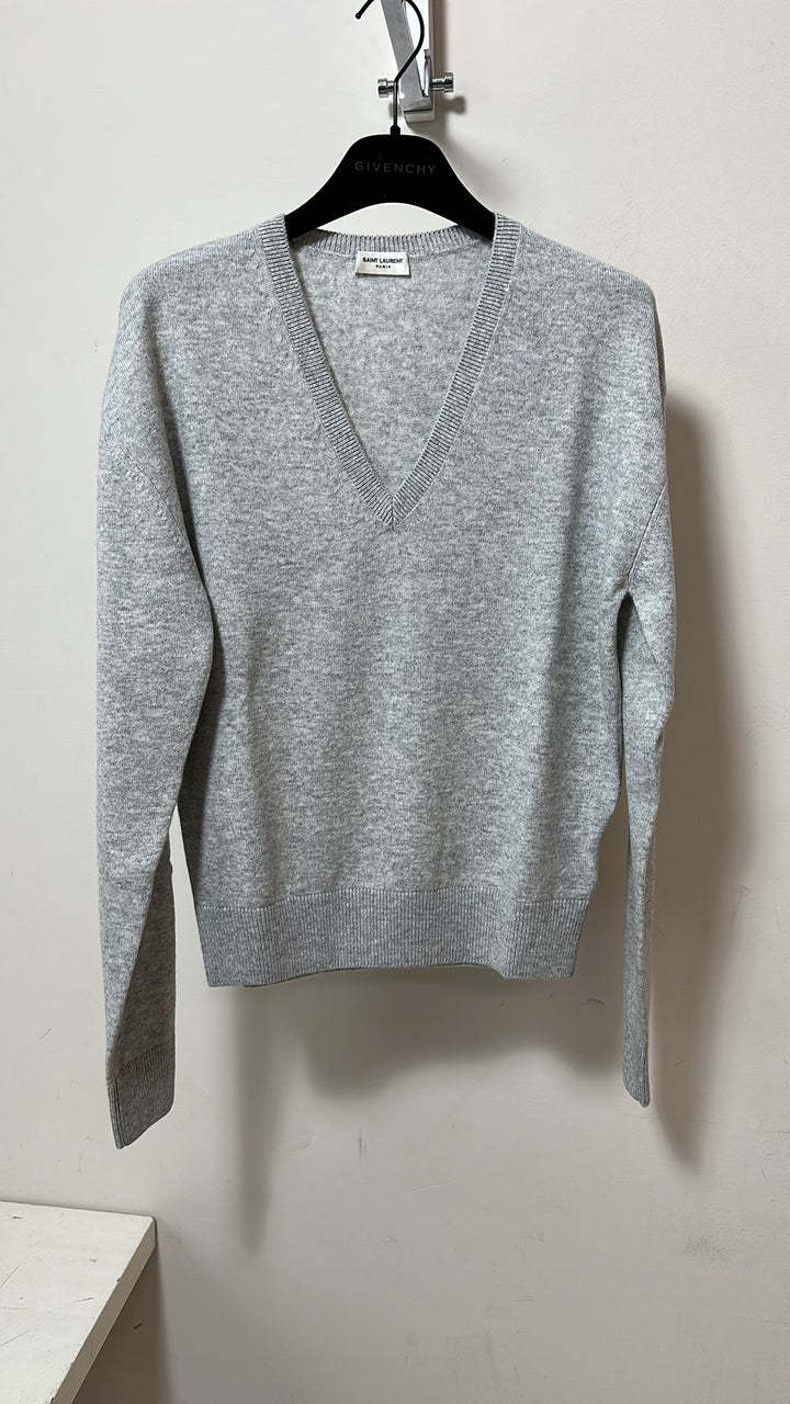 Saint Laurent V-neck Cashmere Jumper In Gray