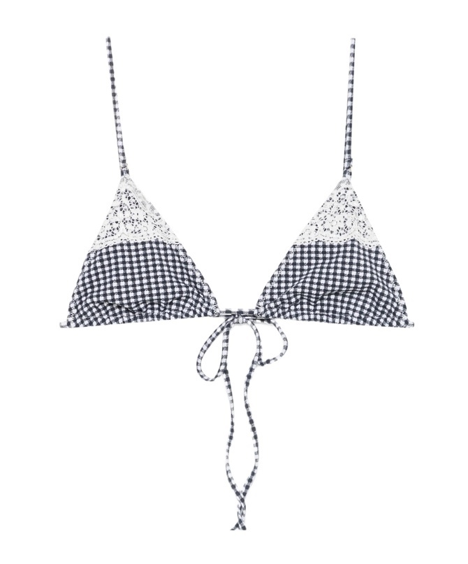 Frankies Bikinis Tie-front Bikini Top In Blue And White