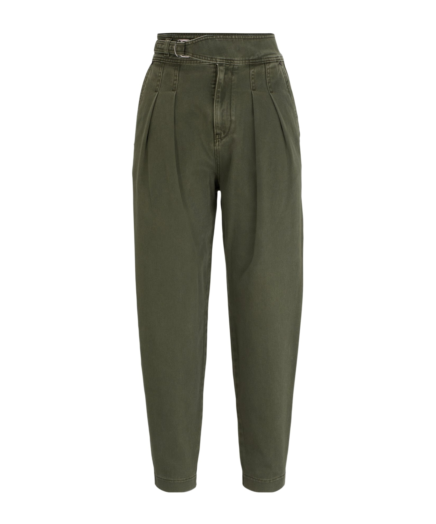 Hugo Boss Pleated Tapered Cotton Trousers In Green