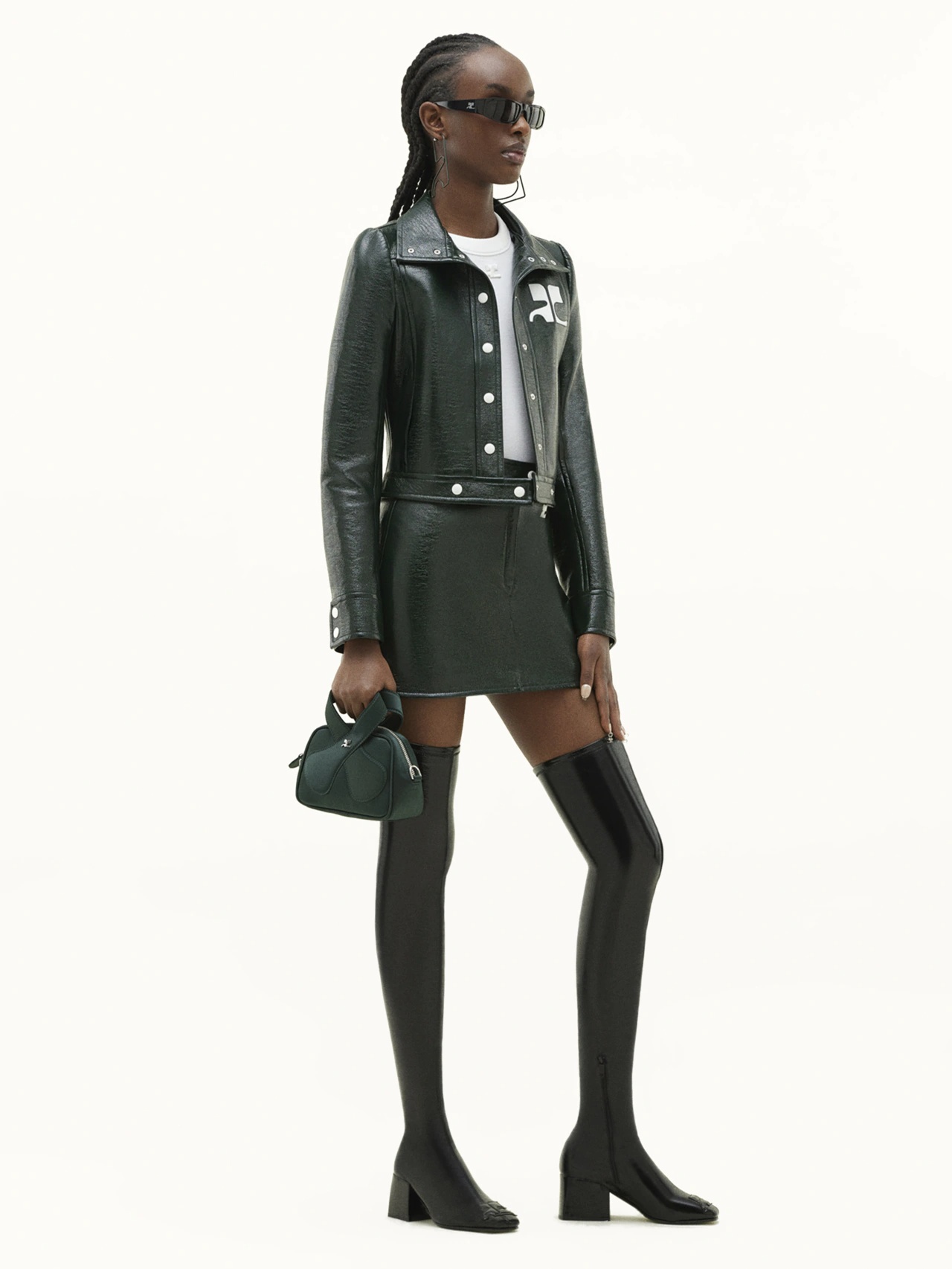 COURRÈGES REEDITION CROPPED FAUX-LEATHER JACKET