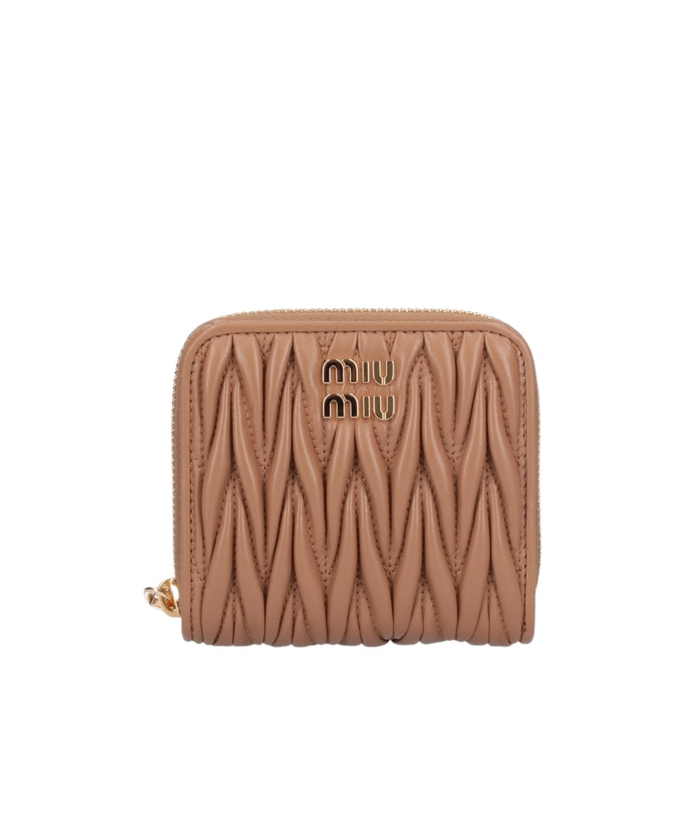 Miu Miu Logo Plaque Zipped Around Wallet In Brown