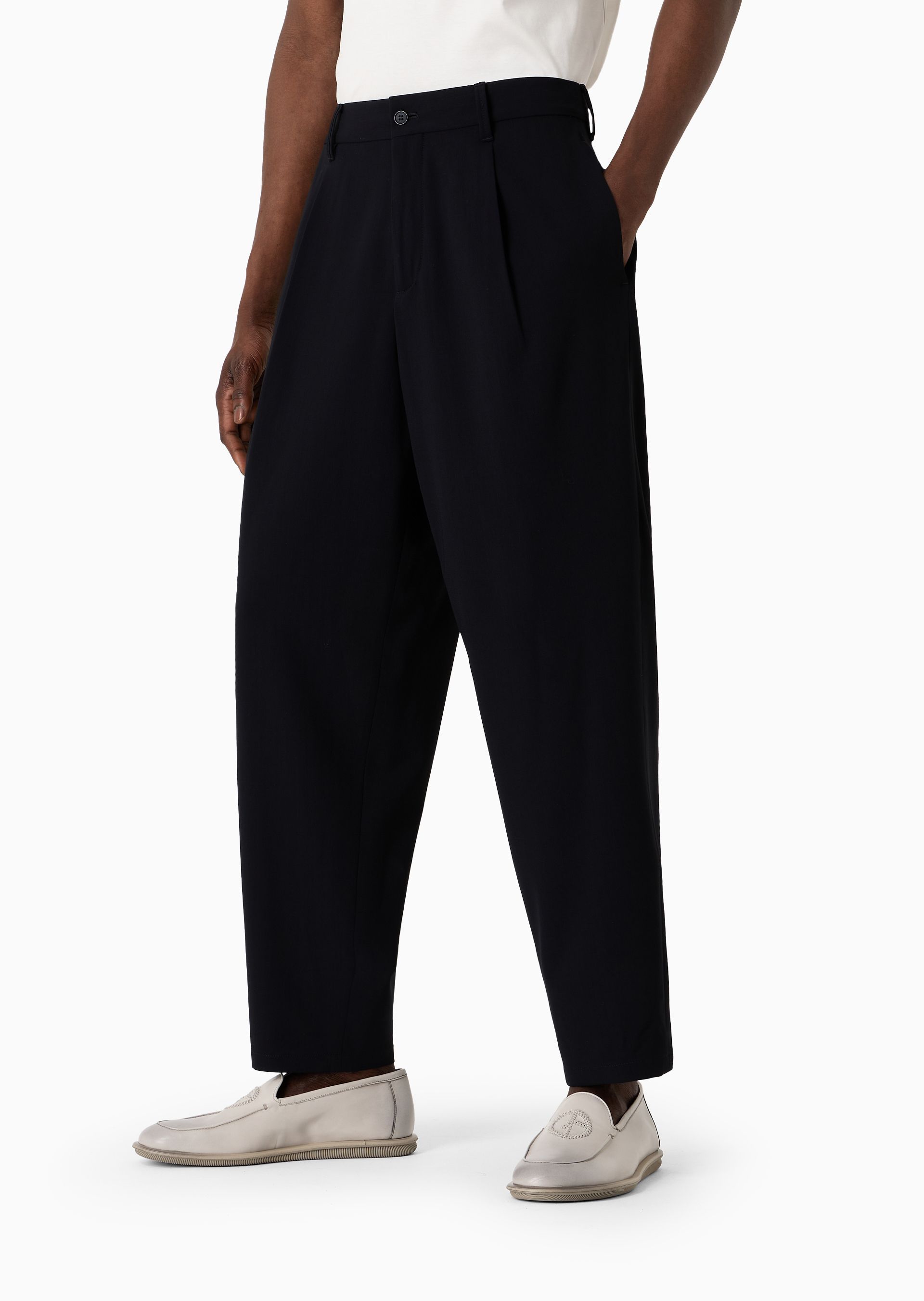 Giorgio Armani Cupro And Viscose Jacquard One-dart Trousers In Black