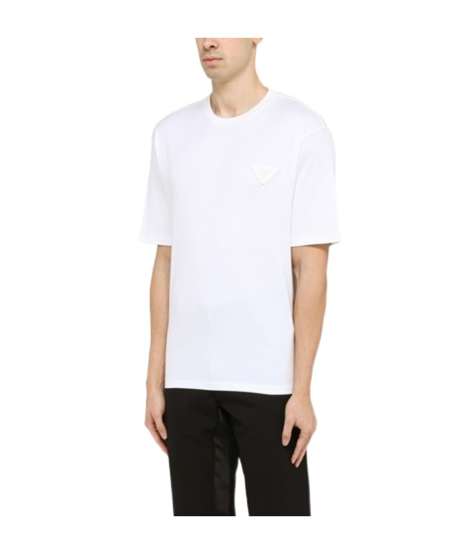 Prada Triangle Logo-patch Cotton T-shirt In White