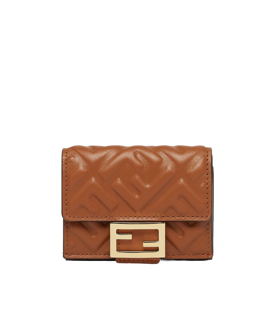 Fendi Baguette Micro Trifold Leather Wallet In Brown