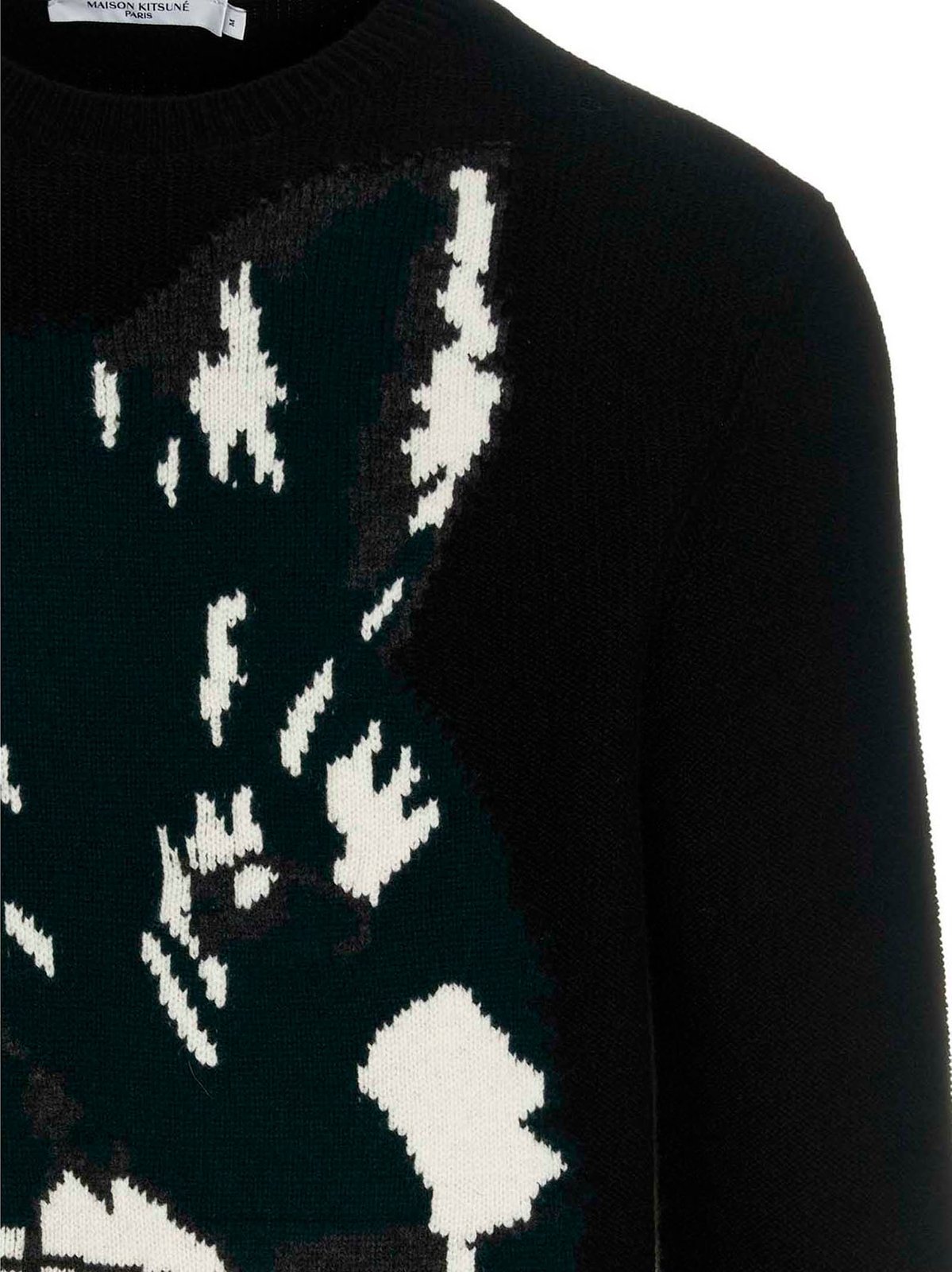 Maison Kitsuné Oversize Fox Head Jacquard Pullover In Black