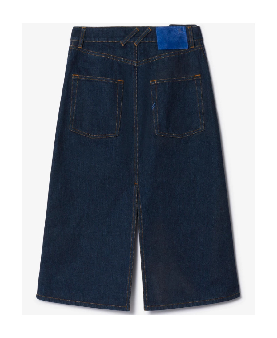 Shop Burberry Japanese Denim Midi Skirt In Blue