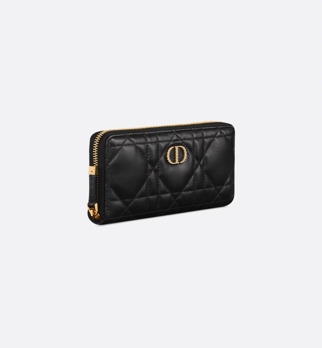 Dior Miss Caro Voyageur Slim Wallet With Crystals In Black