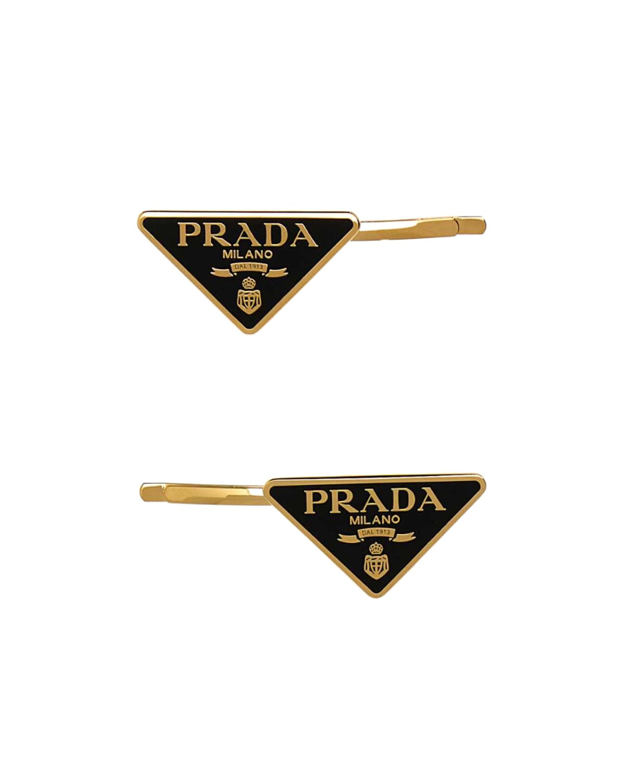 Prada Metal Hair Clip Set With Logoed Triangle In Black