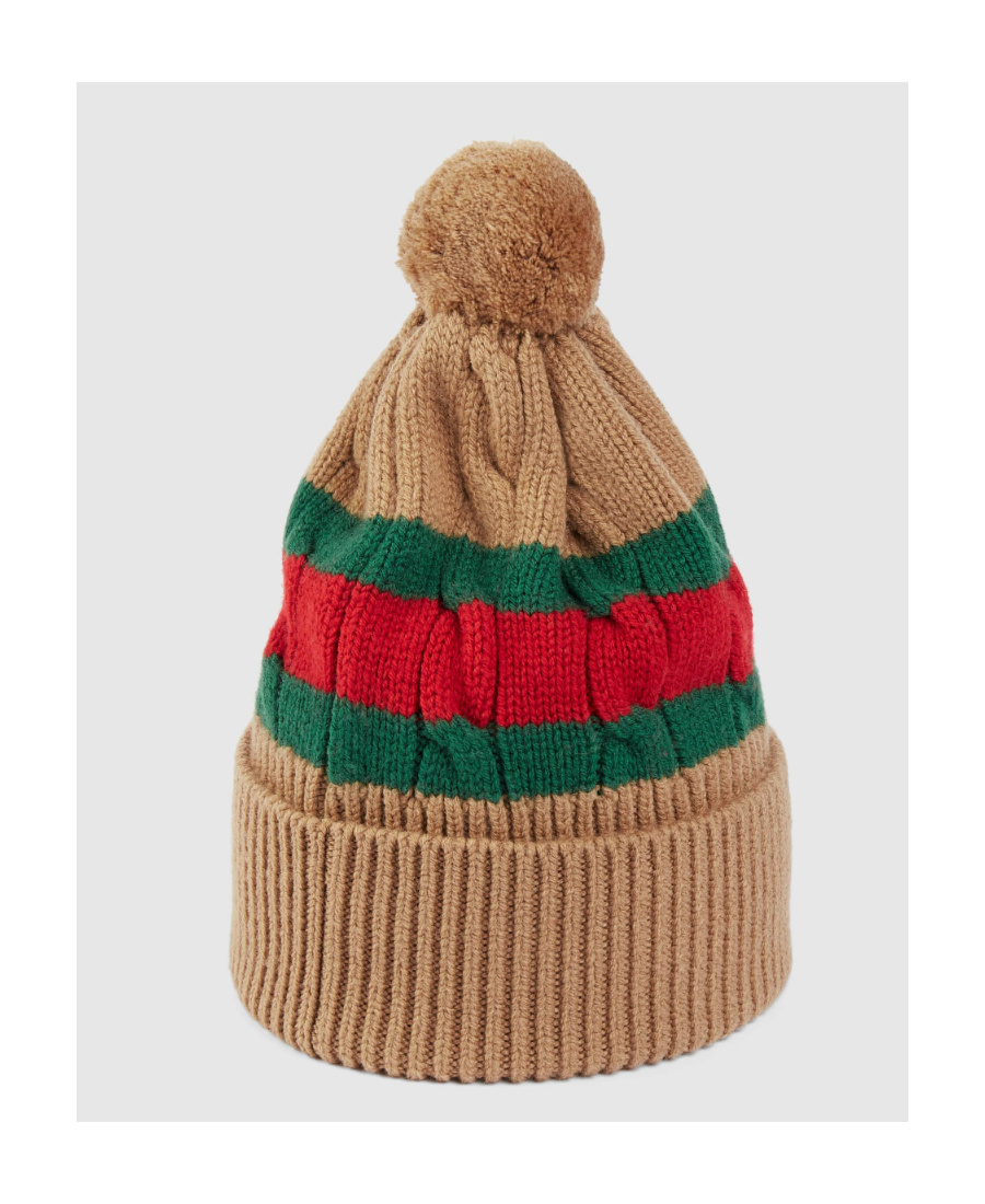 Gucci Web Stripe Wool Beanie In Brown