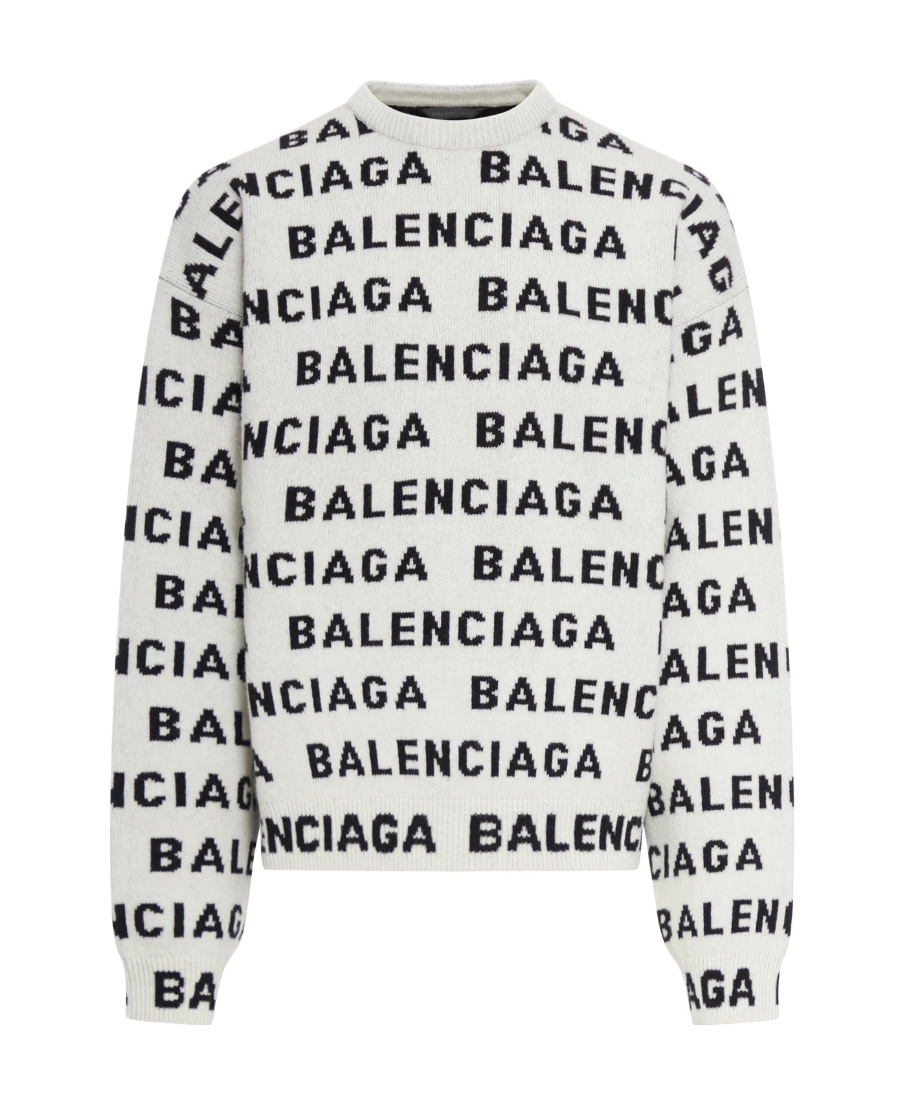 Balenciaga Logo-monogrammed Wool-blend Jumper In White
