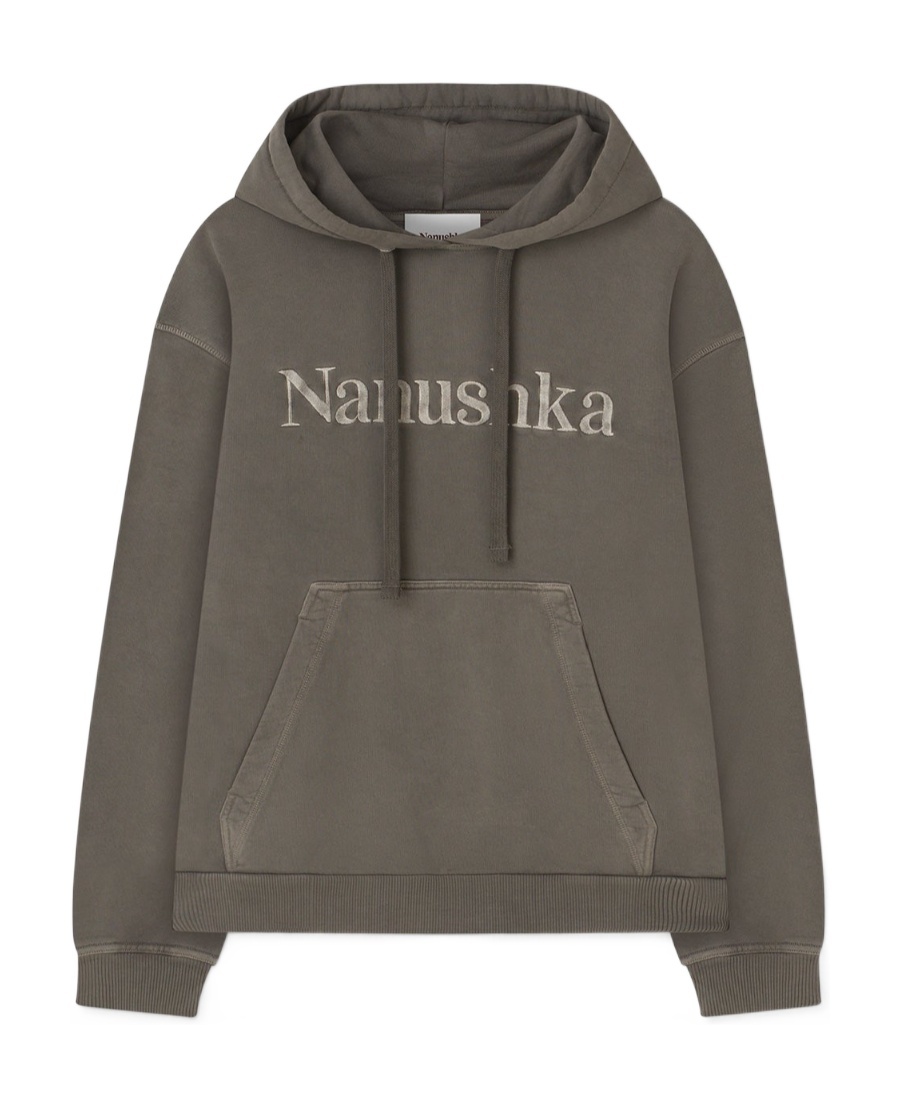 Nanushka Logo-embroidered Cotton Hoodie In Gray