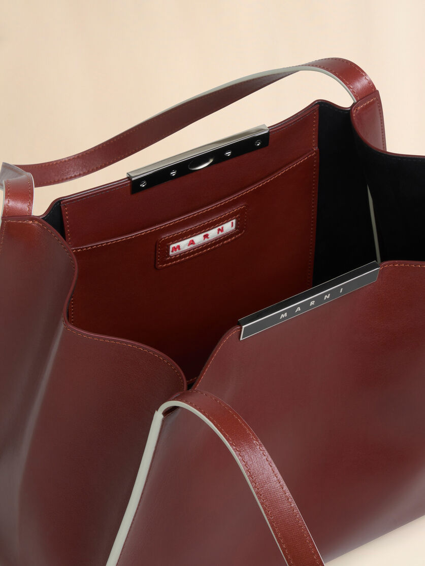 Marni Brown Leather Cresta E/w Small Tote Bag