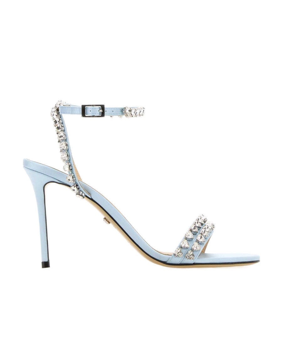 Mach&mach 90mm Crystal-embellished Satin Sandals In Blue