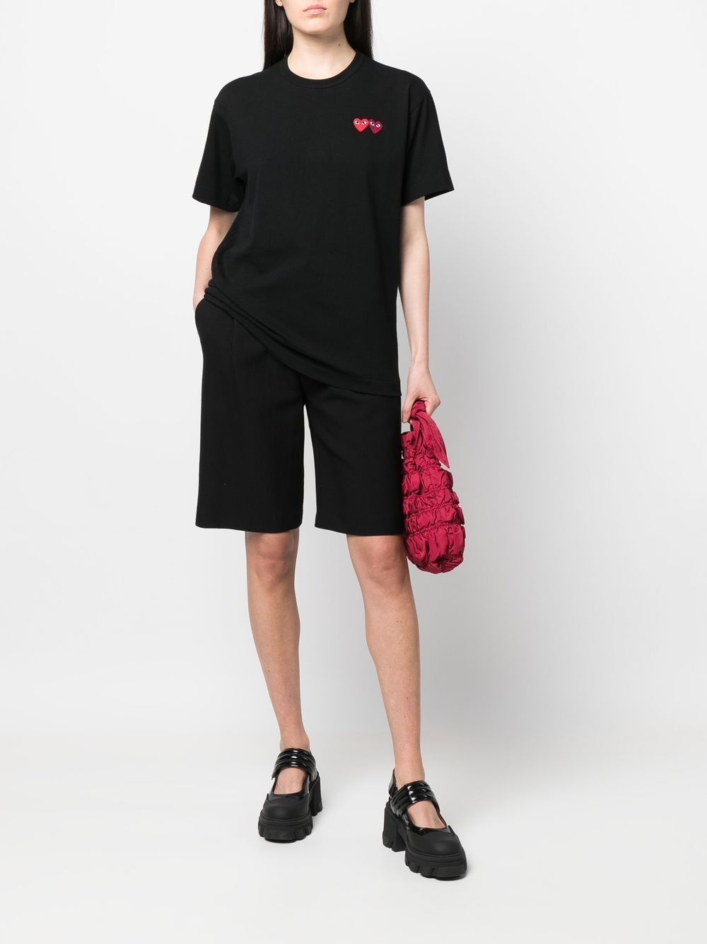 Comme Des Garçons Play Double Heart Patch Short Sleeve T-shirt In Black