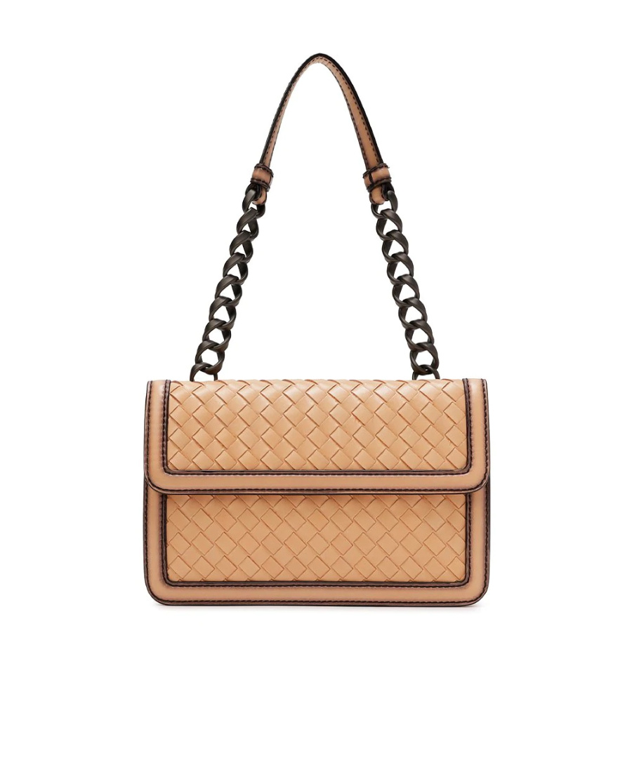 Shop Bottega Veneta Flip Shoulder Bag In Nude