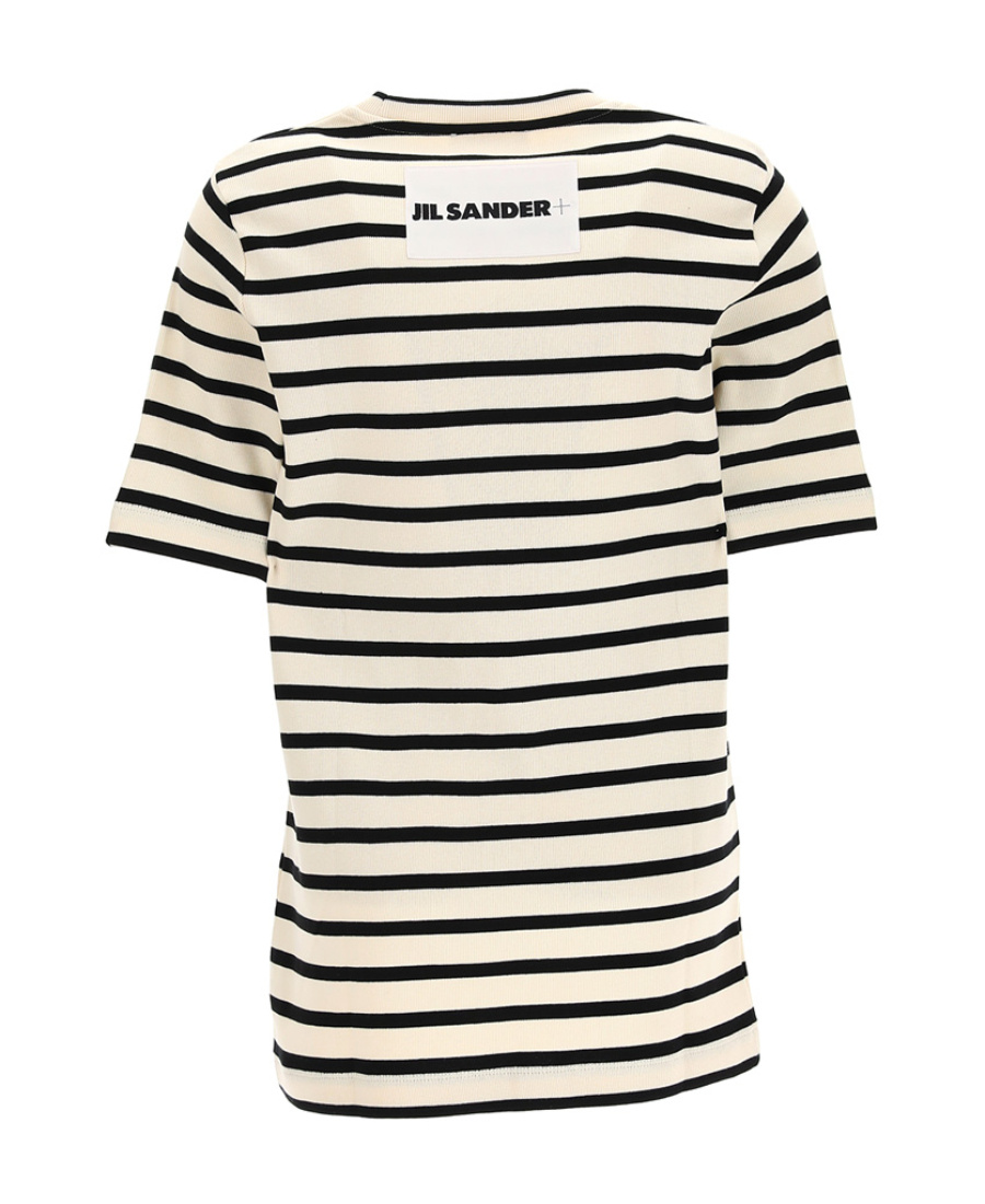 Jil Sander Black And White Knitted Striped T-shirt In Cotton Woman In White