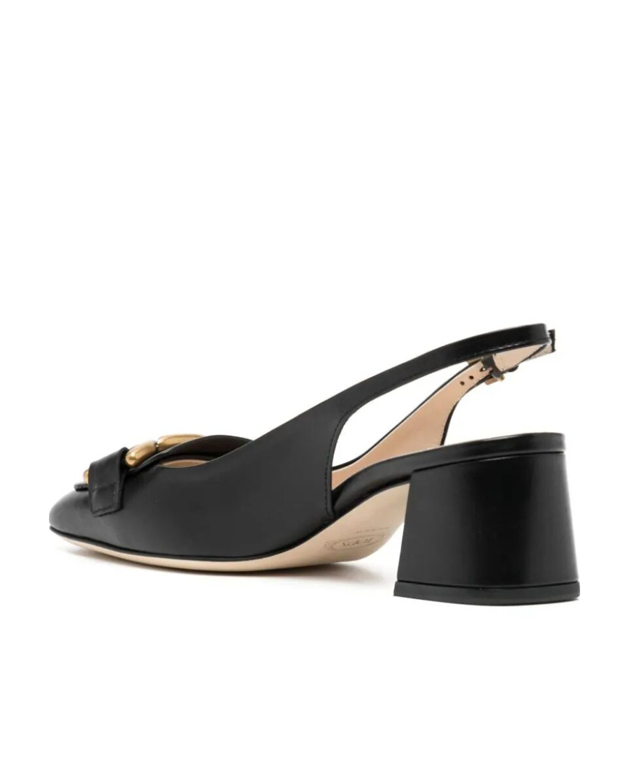 Tod's 'kate' Black Slingback Pumps With Chain Detail In Patent Leather Woiman In Black