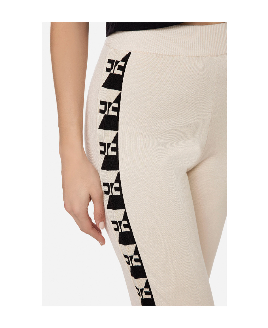 Elisabetta Franchi Logo Lace And Ankle Trousers In Nude