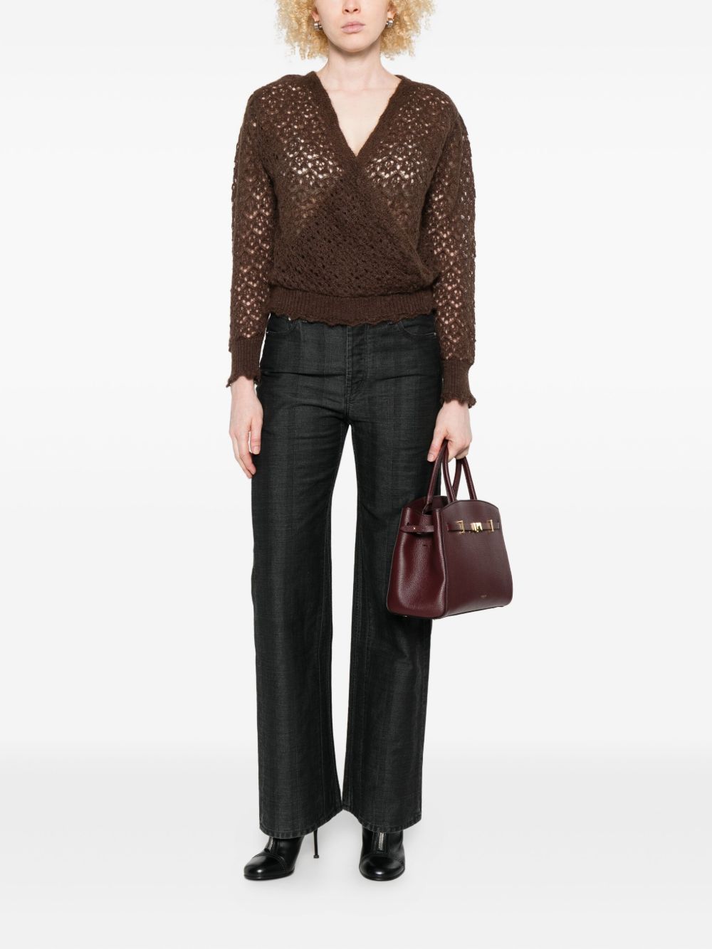 Twinset Open-knit Brown Mohair And Wool Blend Cardigan In Green