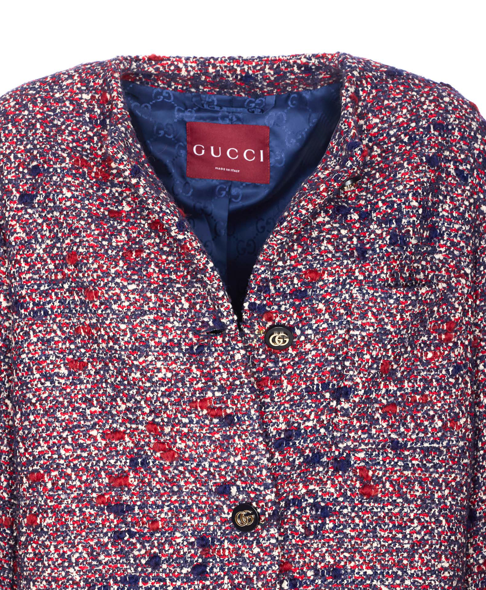 Gucci Womens Blue Red Mc Boucle-texture Round-neck Wool-blend Jacket In Pink