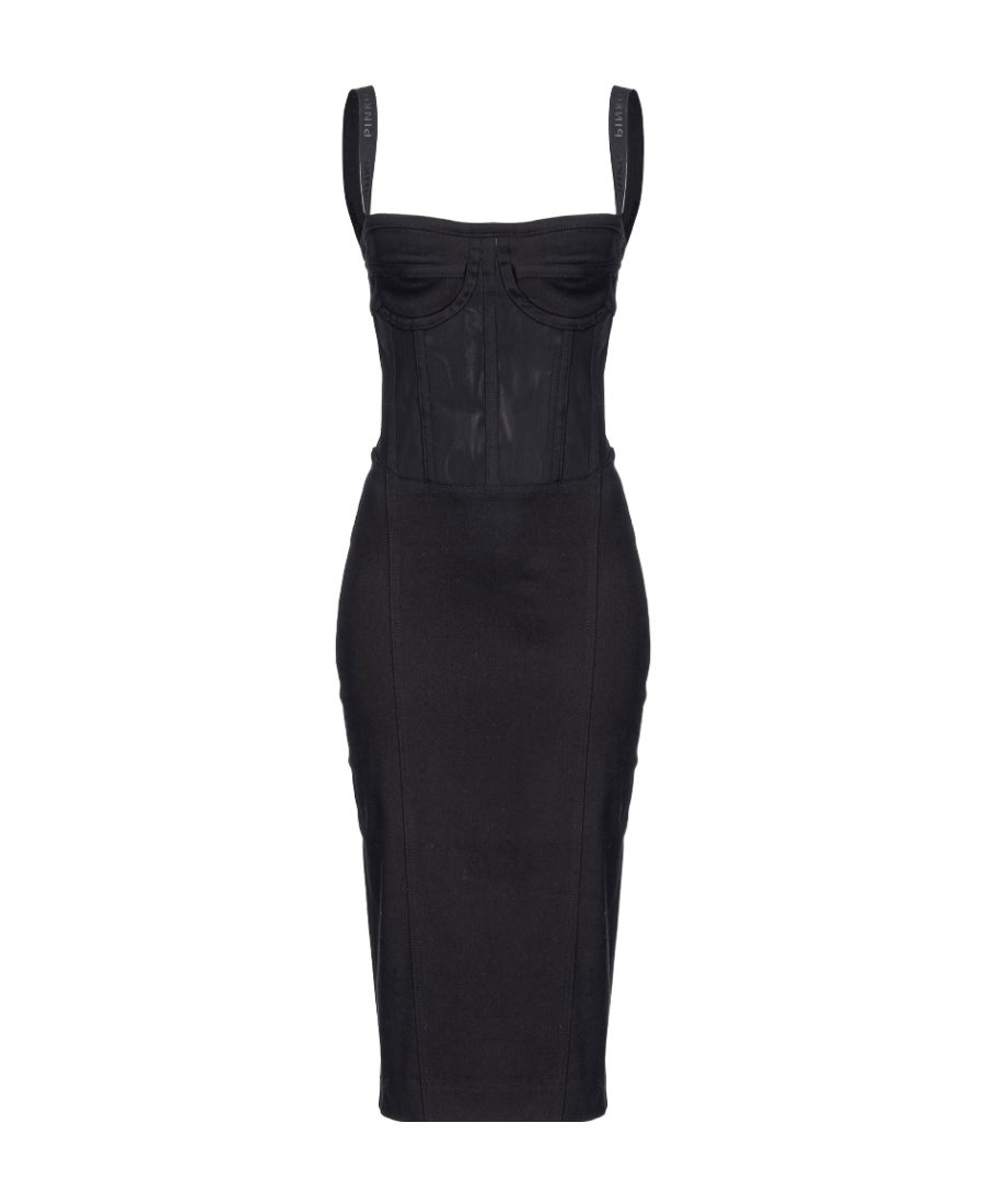 Pinko Logo-strap Bustier Midi Dress In Black