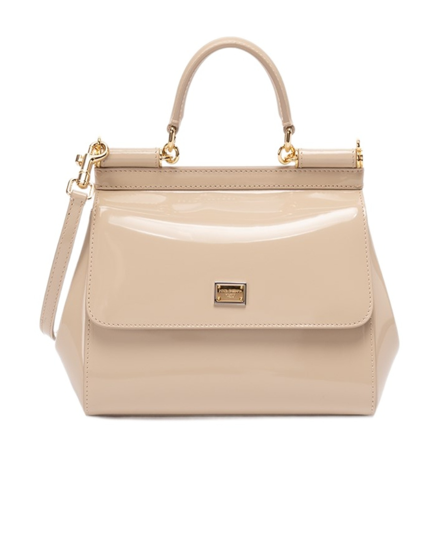 Dolce & Gabbana Small Sicily Patent-leather Tote Bag In Nude