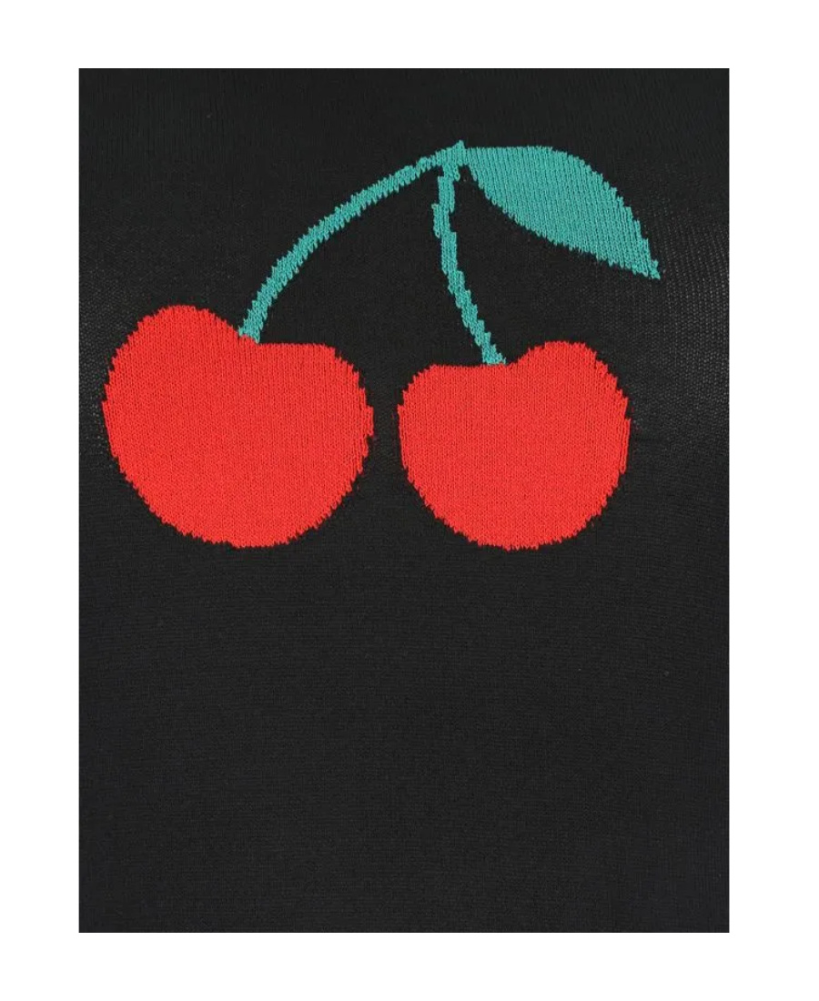 Alessandra Rich Cherry-embroidered Knitted Top In Black