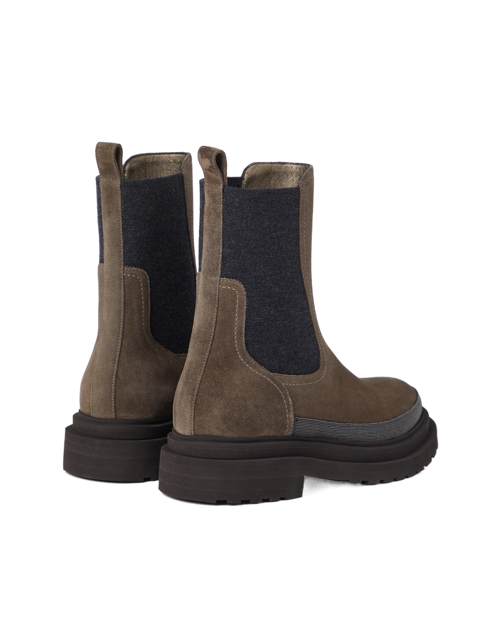 Brunello Cucinelli Chelsea Suede Ankle Boots With Precious Contour In Black