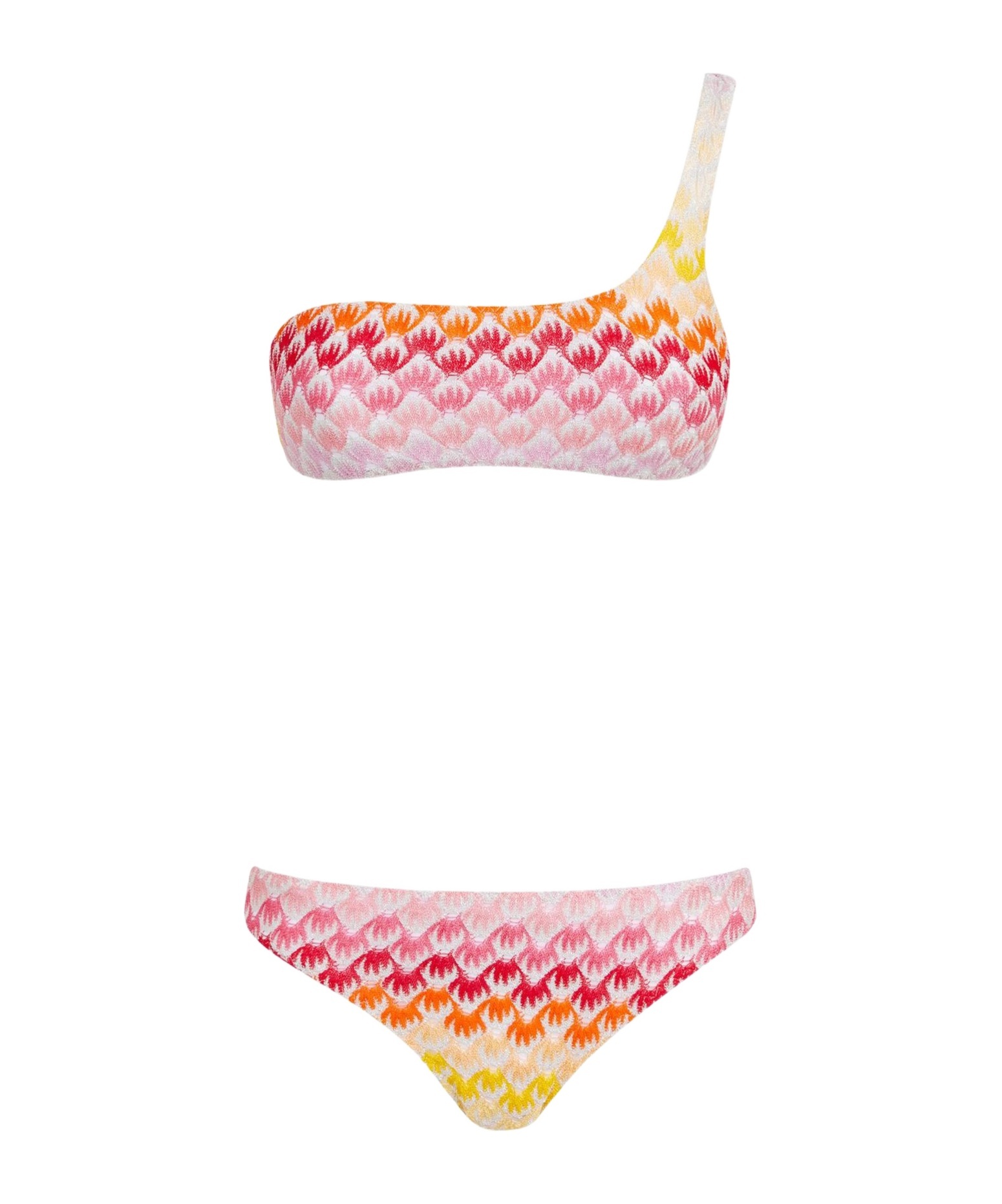Missoni Zigzag One-shoulder Lurex Bikini In Pink