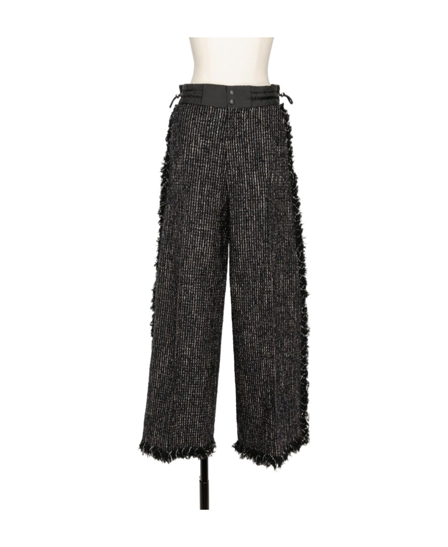 Sacai Cropped-leg Tweed Trousers In Black