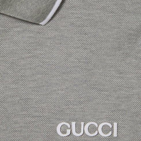 Gucci Embroidery Beaded Polo Shirt In Gray