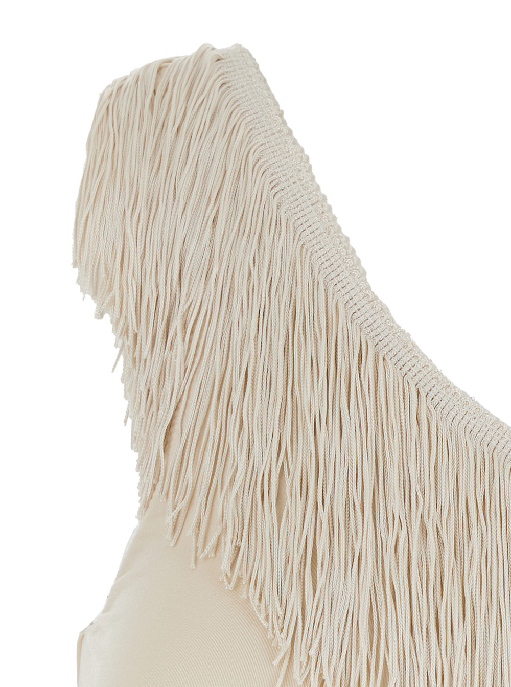 Forte Forte Beige One-shoulder Top With Fringe Embellishments In Tech Fabric Stretch Woman