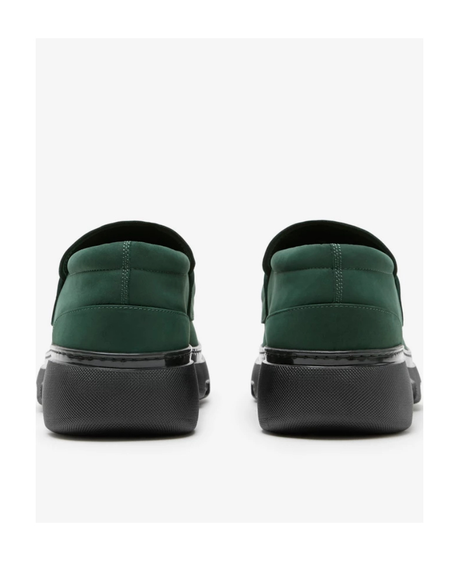 Burberry Suede Barbed-wire Creeper Clamp Loafers In Green