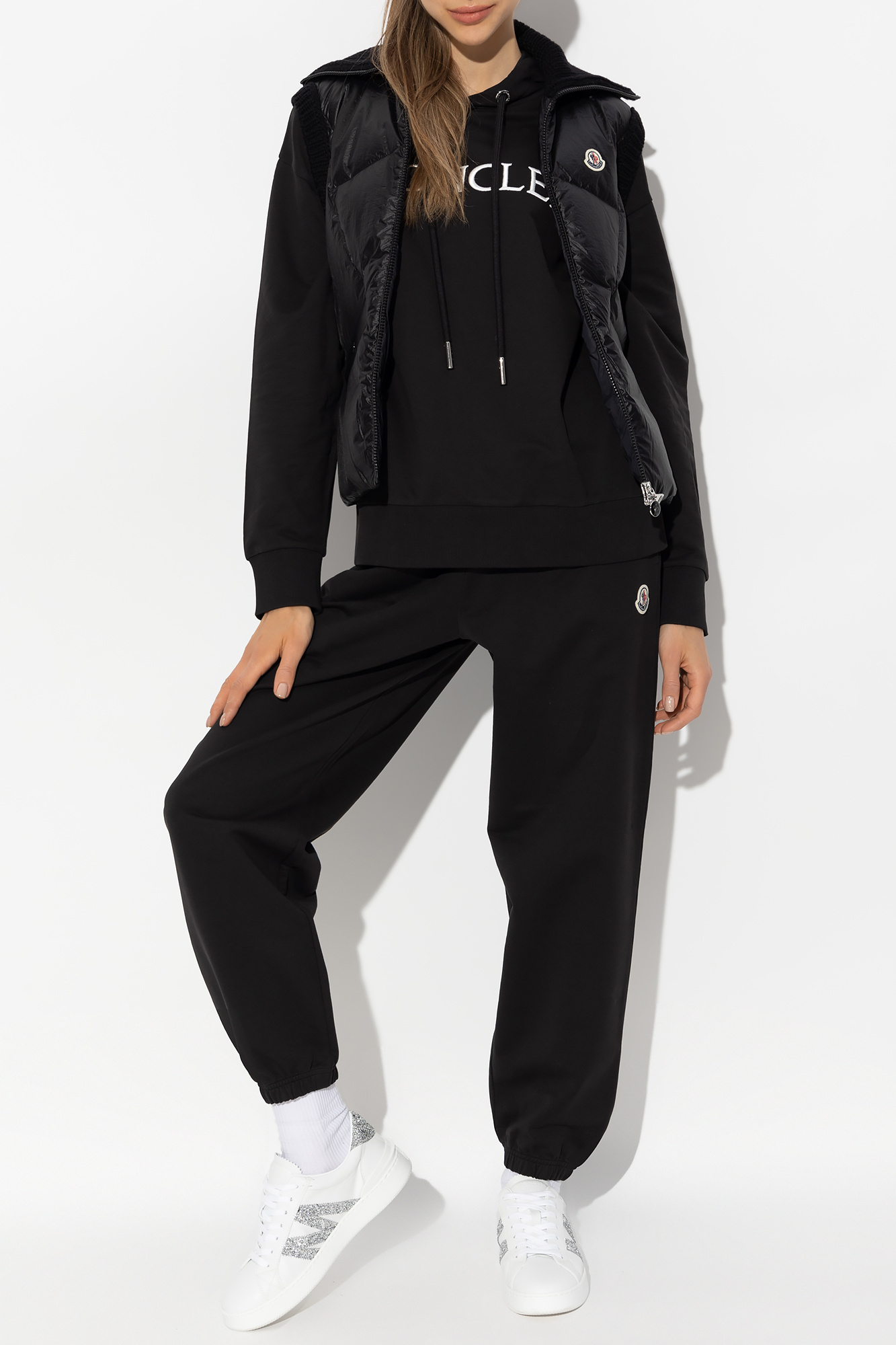 Moncler Logo-patch Quilted Knitted Gilet In Black