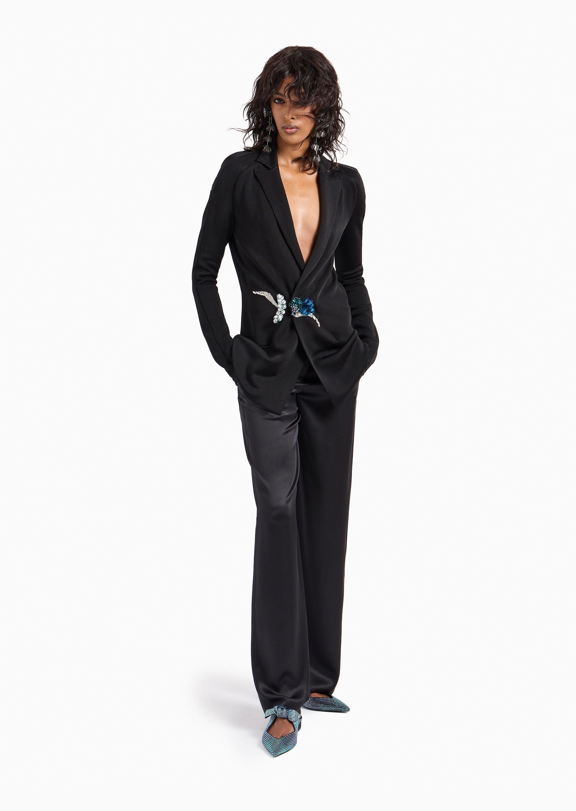 Giorgio Armani Wide-leg Silk Trousers In Black