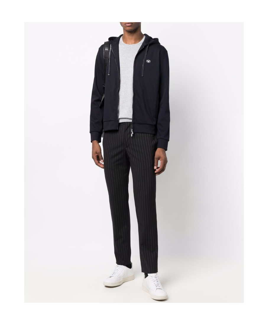 Emporio Armani Cotton-blend Logo Zip-up Hoodie In Black