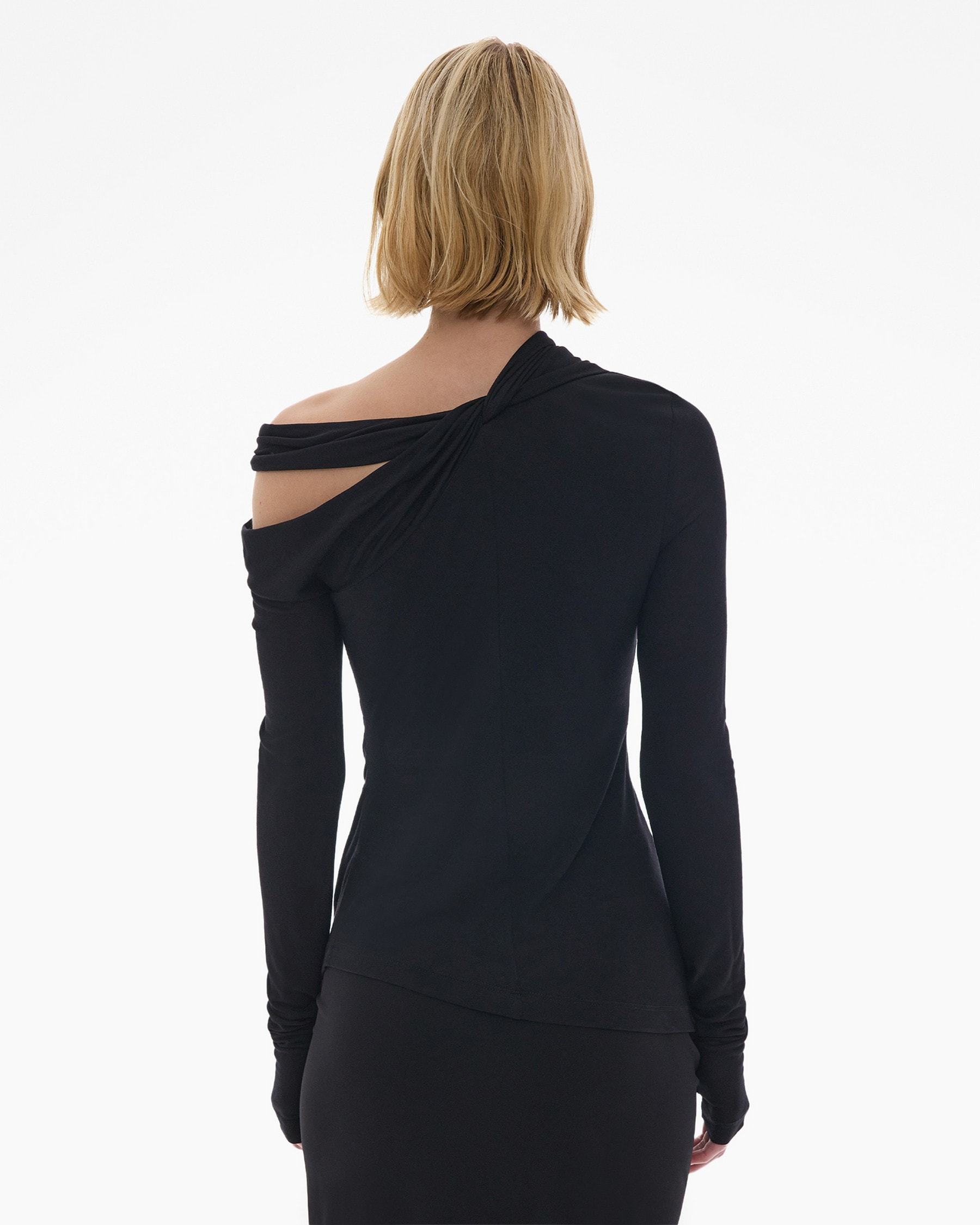 Helmut Lang Cold-shoulder Twisted Blouse In Black