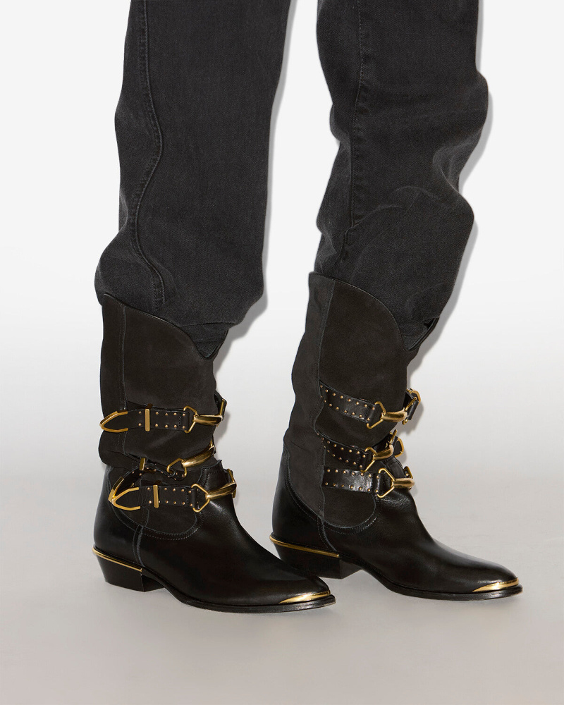 Isabel Marant Mexia Studded Leather And Suede Knee Boots In Black