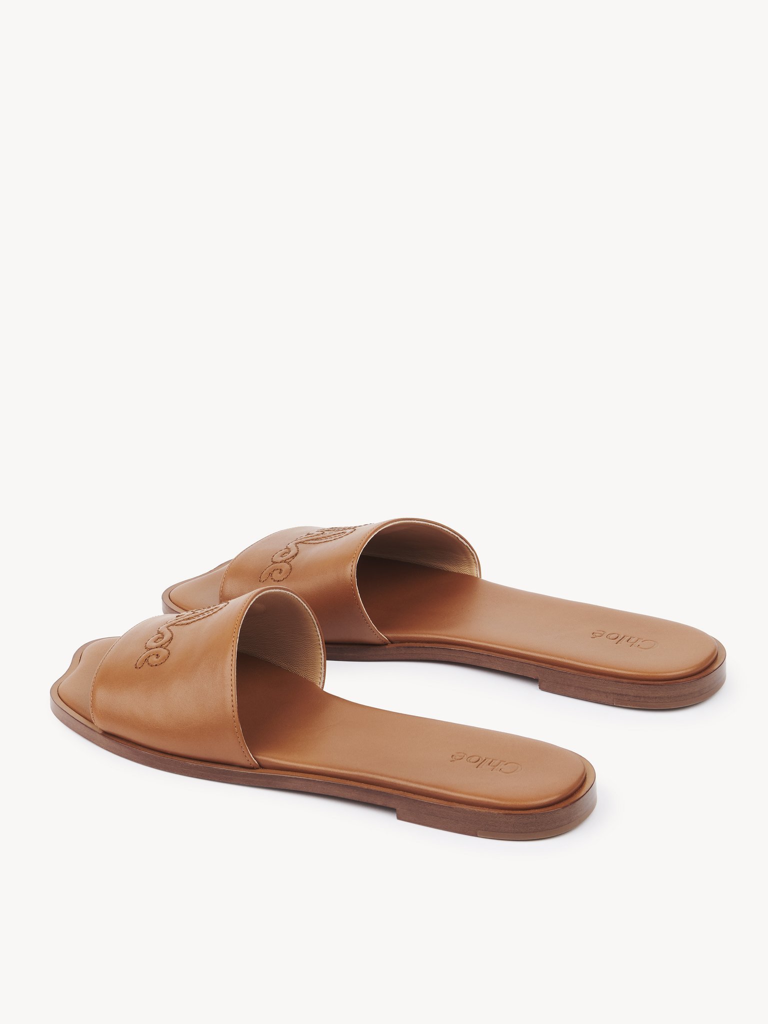 Chloé Flower Leather Flat Sandals Open Toe