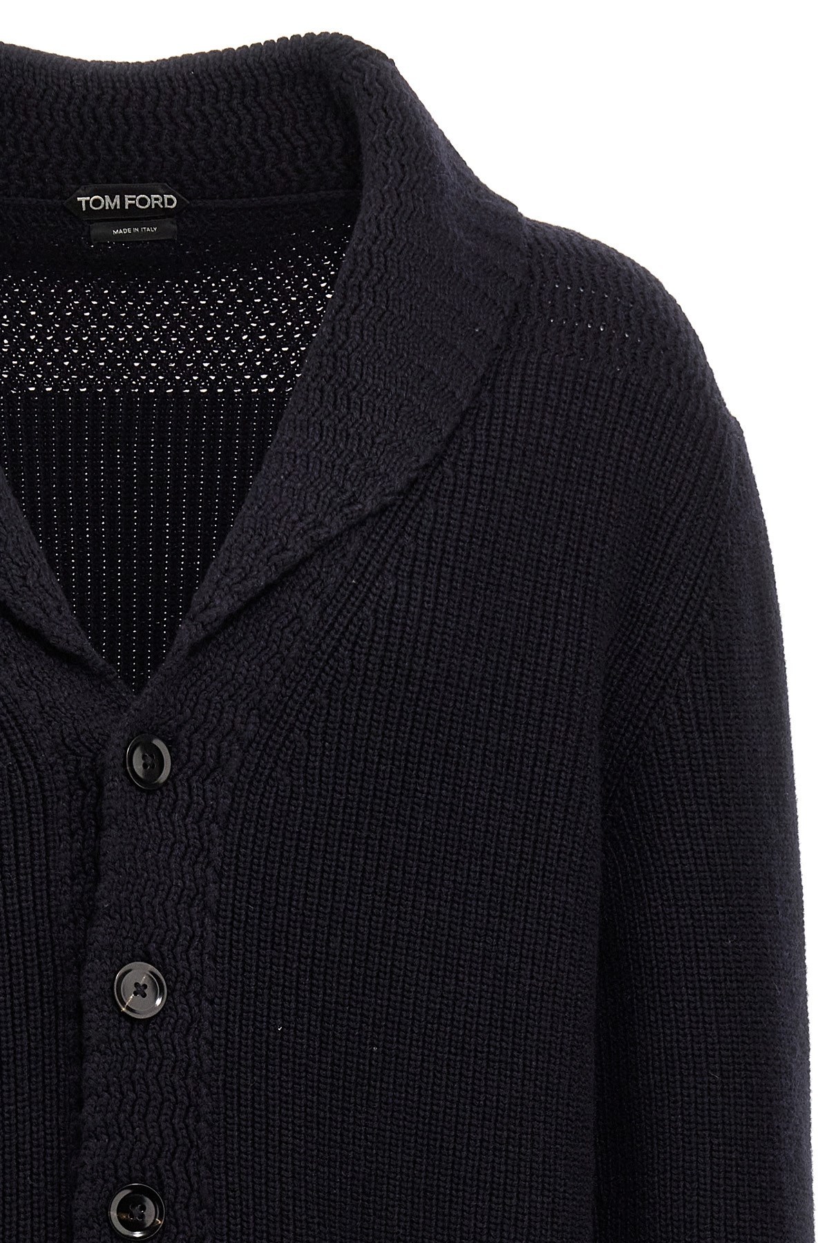 Tom Ford Cashmere Knit Sweater With Buffalo Horn Buttons And Shawl Collar In Black