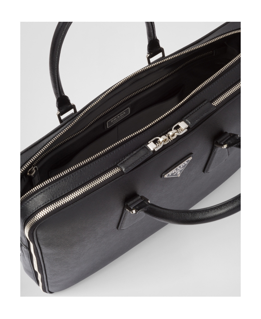 Prada Saffiano Leather Briefcase In Black