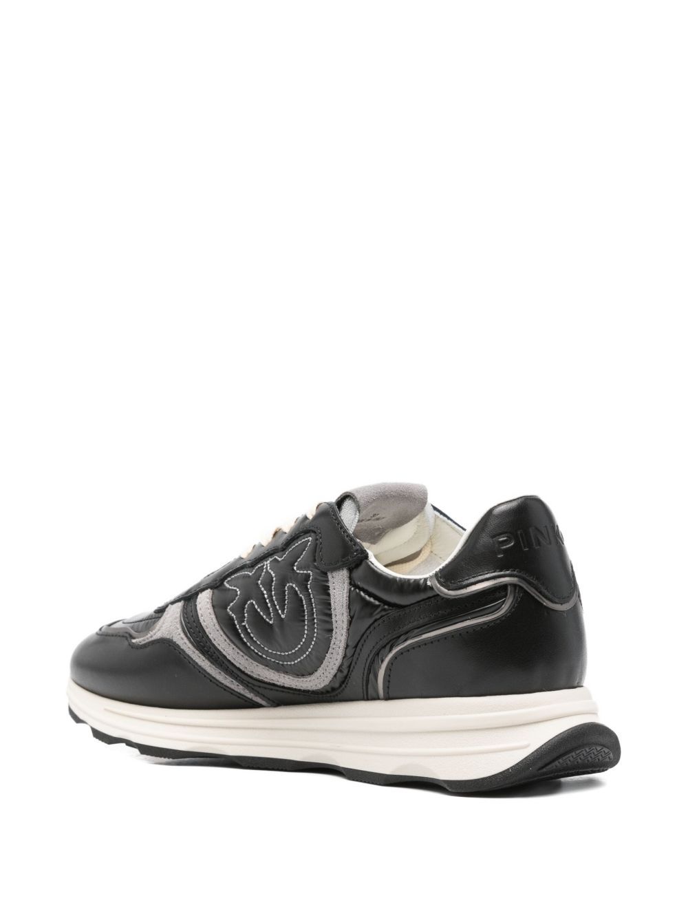 Pinko Low-profile Black Leather Sneakers With Textured Panels In Black