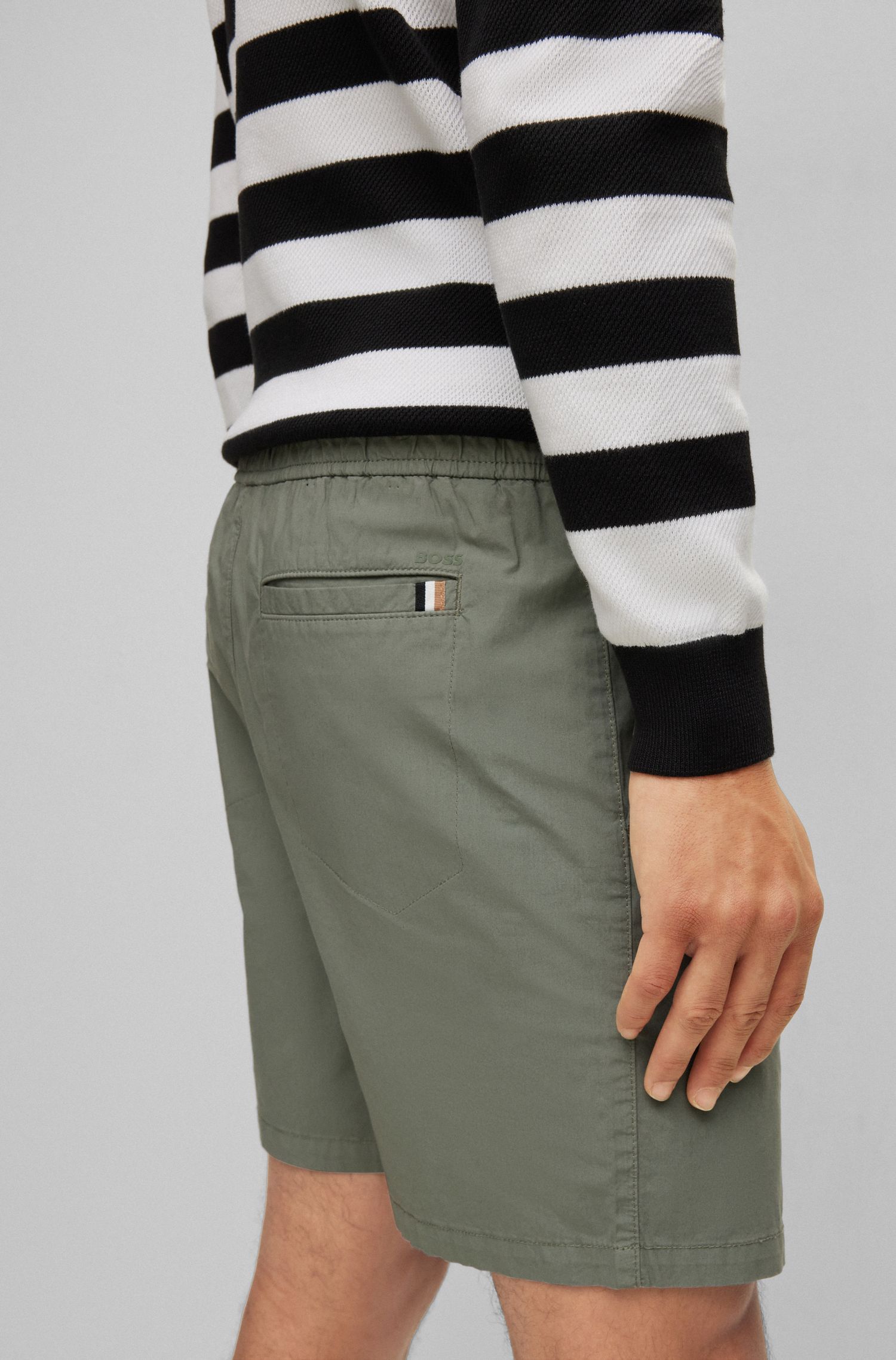 Hugo Boss Logo-patch Drawstring Cotton Shorts In Gray