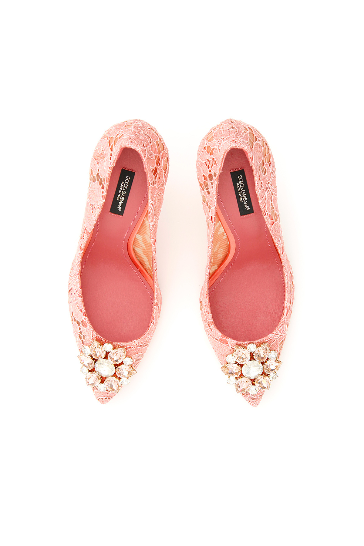 Dolce & Gabbana Court Shoe In Taormina Lace With Crystals In Pink