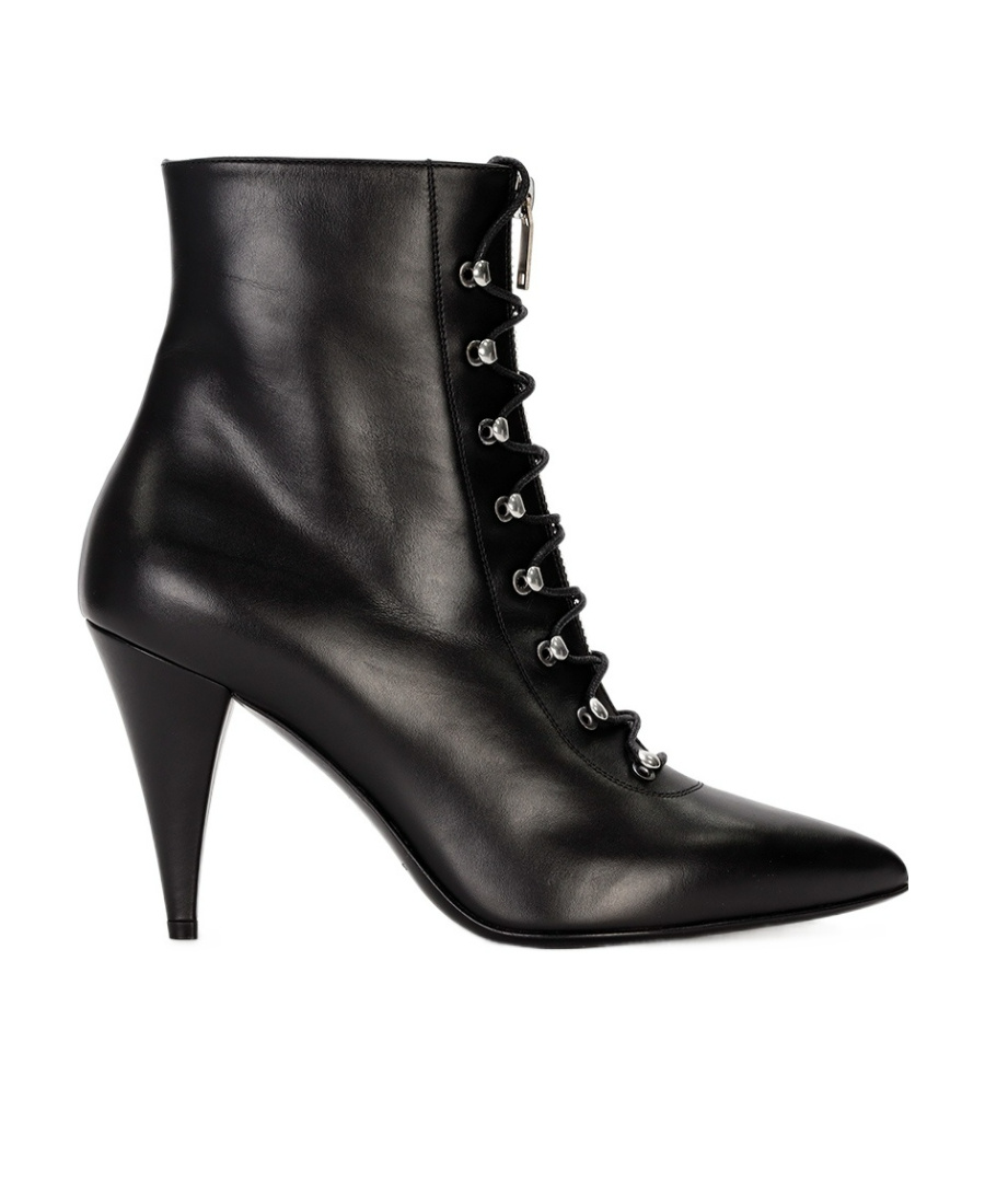 Saint Laurent Logo High-heeled Short Boots In Black