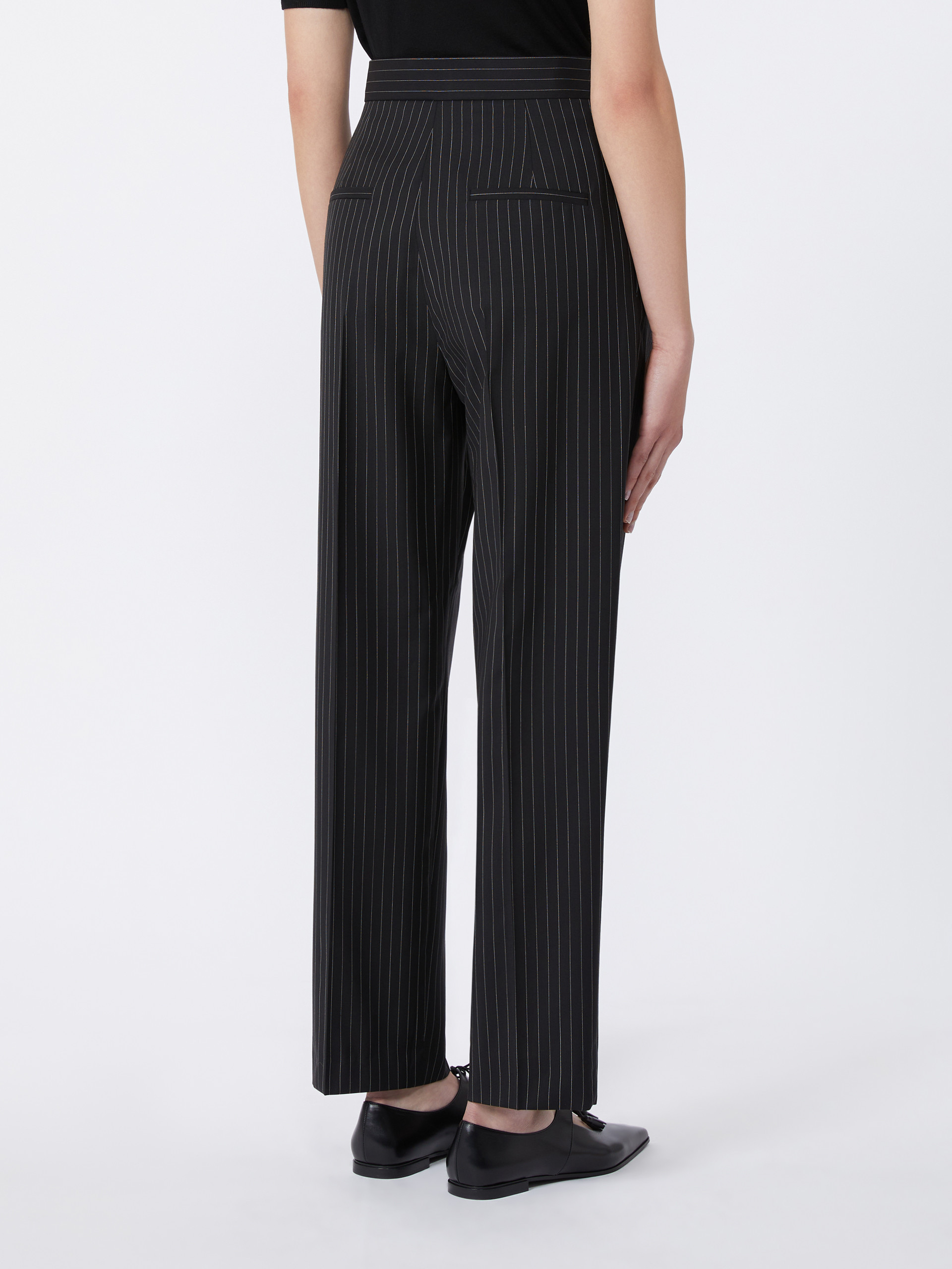Max Mara Black Pinstriped Wool Trousers