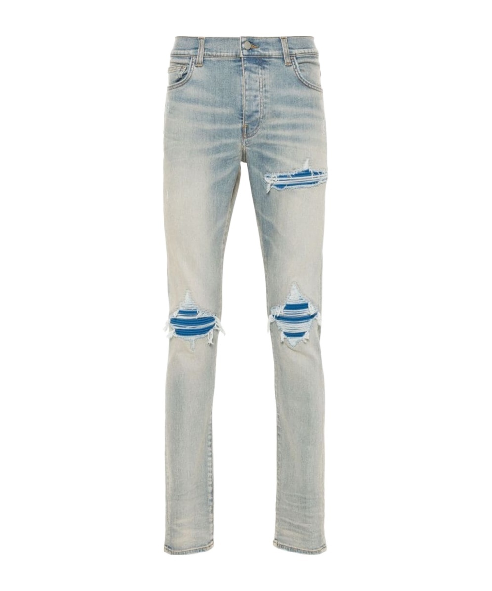 Amiri Mx1 Skinny-fit Panelled Distressed Jeans In Gray
