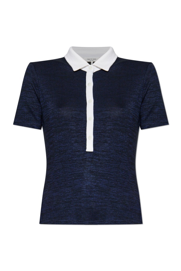 Rag & Bone The Knit Button Short Sleeve Polo Navy Multi