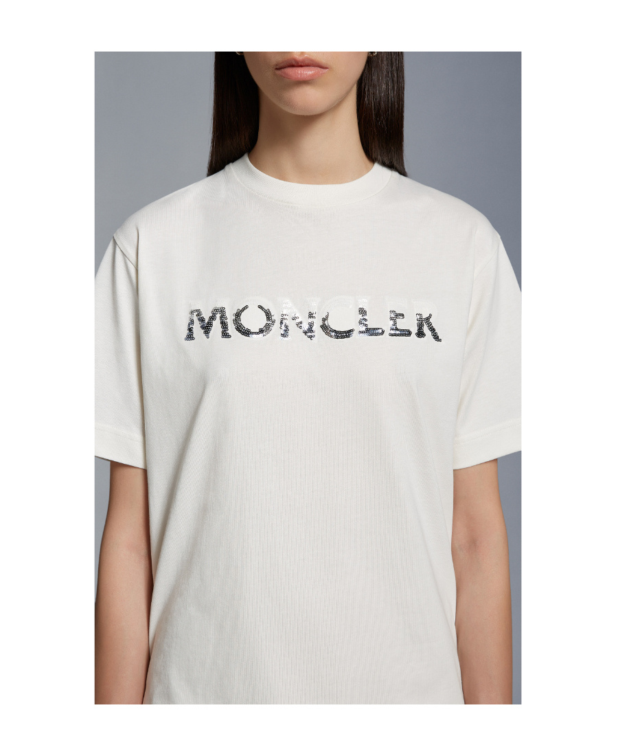 Moncler Sequin-embellished Cotton T-shirt In White
