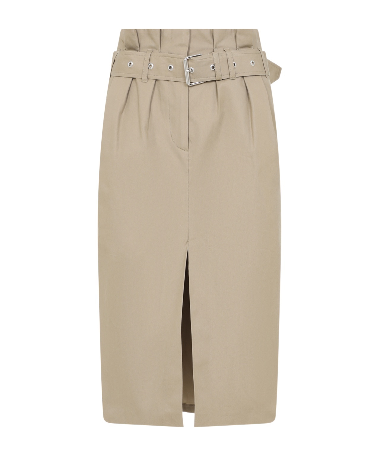 Dries Van Noten Belted Pleated Cotton Midi Skirt In Beige